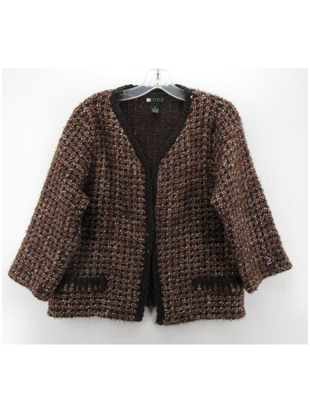 Carole Little Sweater XL Wool Blend Open Cardigan Marled Textured *